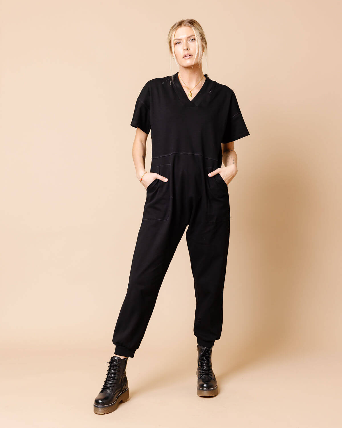 Sienna V-Neck Short Sleeve Jumpsuit | S-3XL