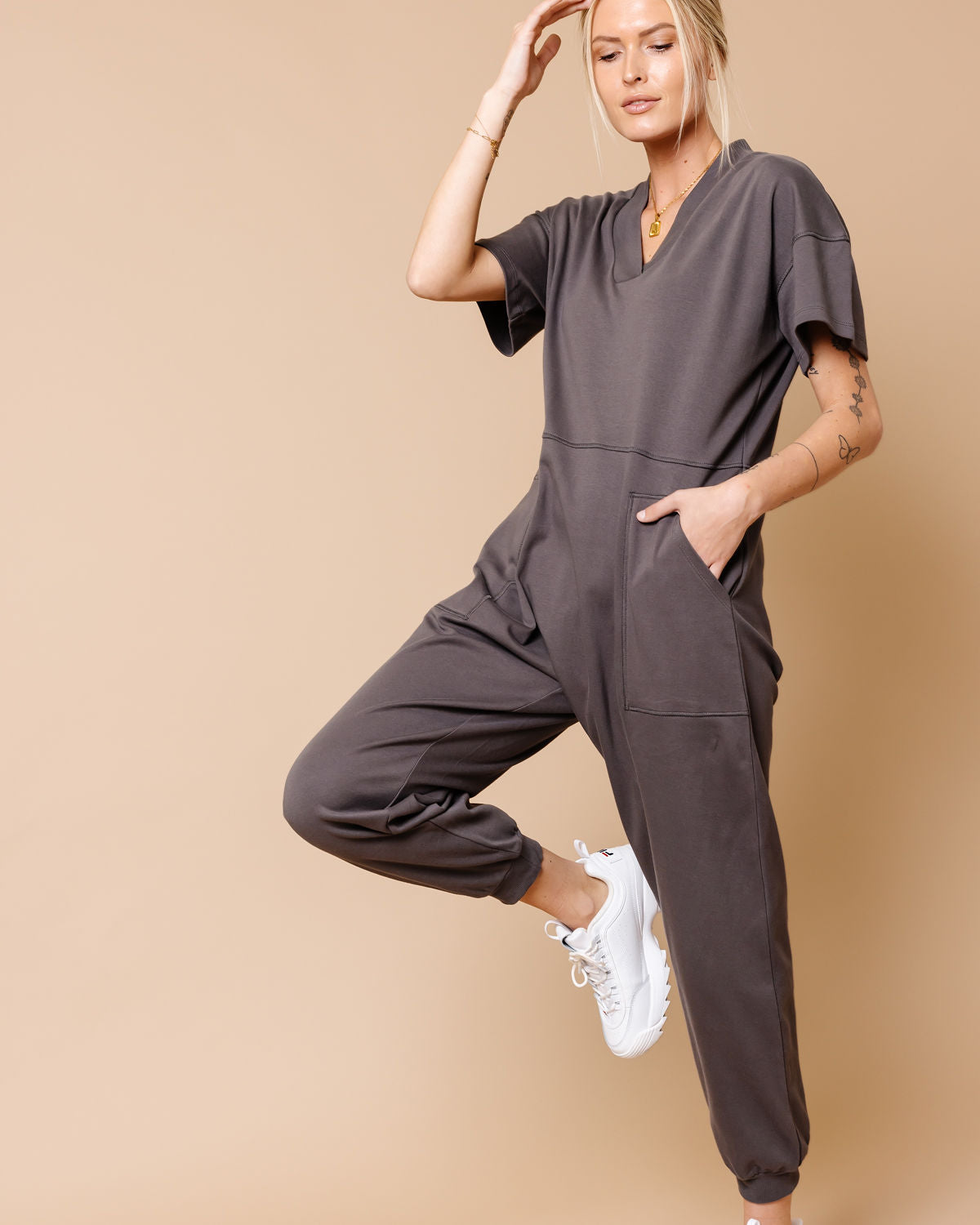 Cotton Short Sleeve Jumpsuit In Black | CY Boutique | SilkFred US